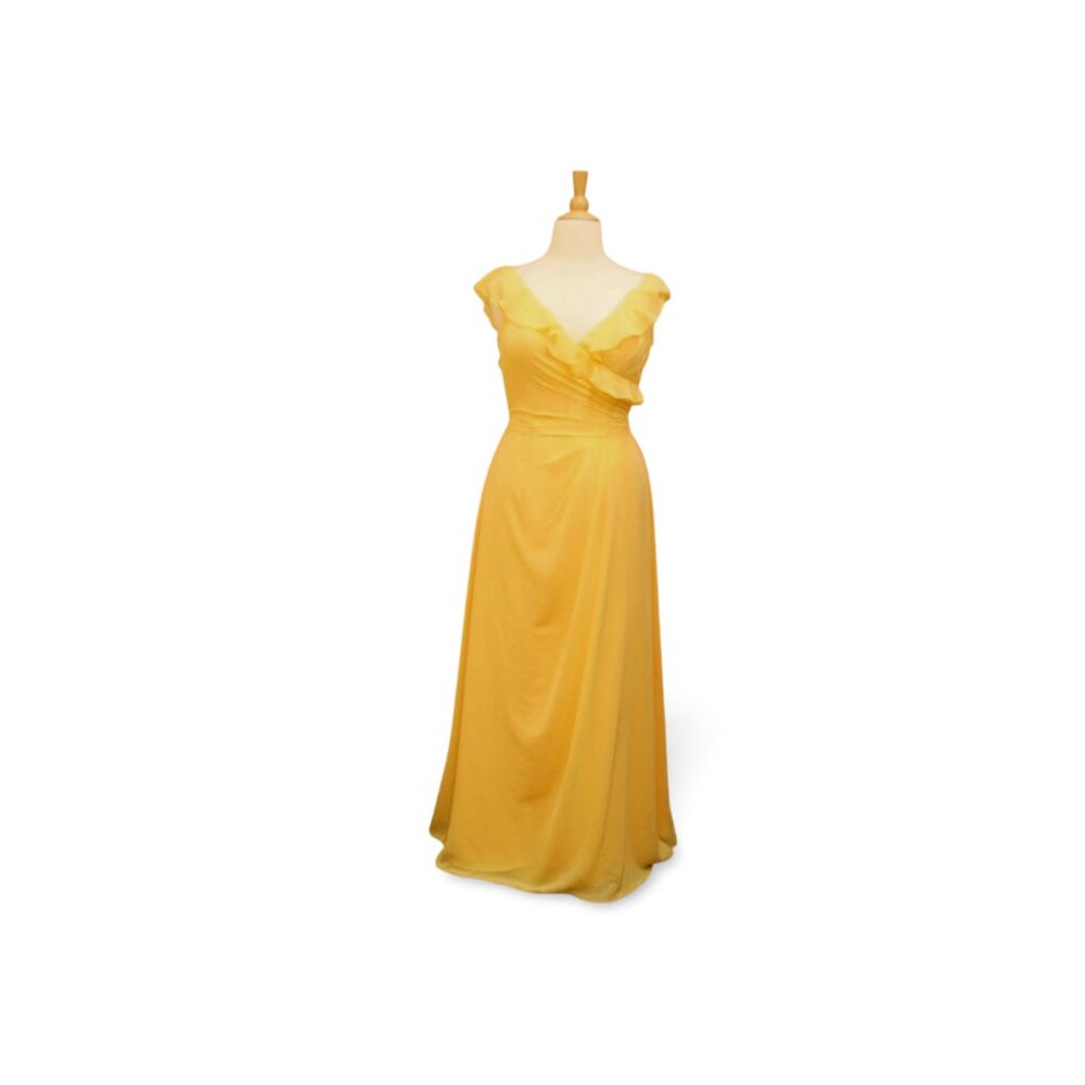 Long Yellow Chiffon Bridesmaid Dress with Ruffles and low back Size 16 - Picture 4 of 9